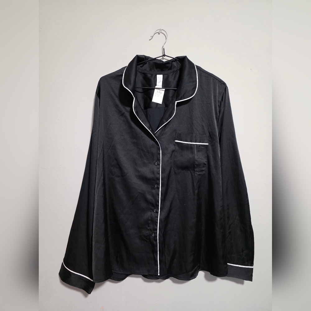 Stars Above Black Satin Pajama Top